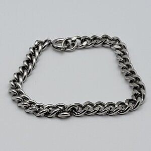 Vintage Signed Germany Silver-Tone Curb Chain Bracelet 7 Inch Spring Ring Clasp